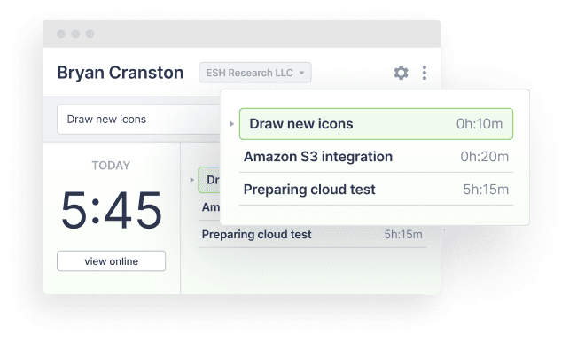 The desktop app, with a task selected and the timer running
